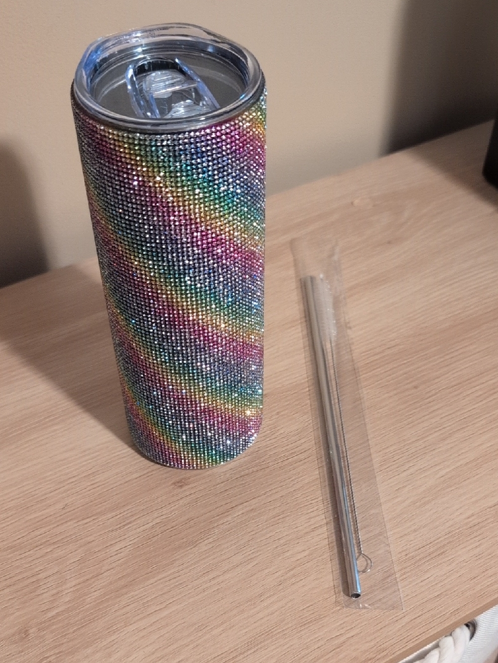 New Rhinestone Rainbow Skinny Tumbler with Lid and Straw